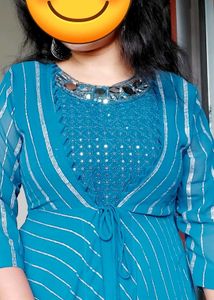 Teal Striped Dress with Embellishments