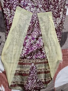 Women Red Shiny Printed Kurta &amp; Dupatta