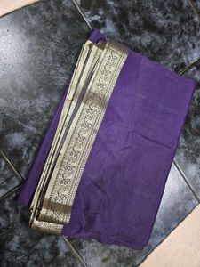 Purple Polyester Saree with Silver Border