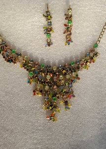 Vintage Colorful Rhinestone Necklace & Earring Set