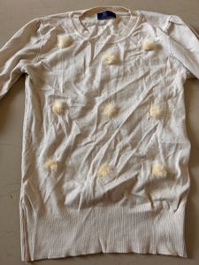 Ivory Sweater with Fluffy Dot Detail
