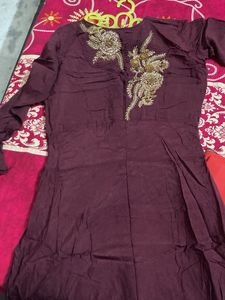 Maroon Embroidered Long Dress