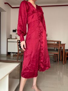 Maroon Elegant Midi Dress - S