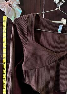 Ribbed Brown Crop Top  (Newme)