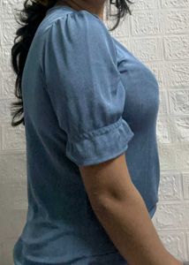 Cute Blue V-Neck Crop Top