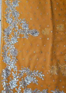 Mustard n silver work saree