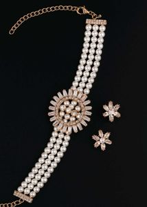 Pearl & Rhinestone Necklace & Earring Set