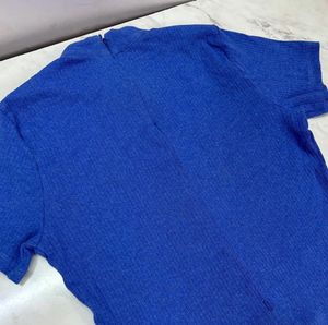 Blue Girl Gang Ribbed Mock Neck Top