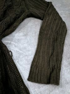 Dark Olive Green Front Open Sweater