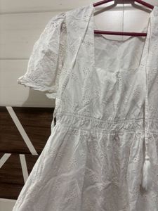 White Eyelet Puff Sleeve Dress