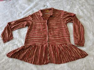 Striped Button-Down Peplum Tunic