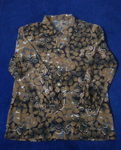 Vintage Botanical Leaf Print Button-Up