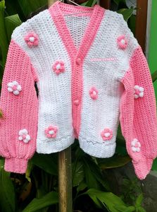 ❗FREE DELIVERY❗Crochet🩷 pink&amp;White 🤍Cardigan