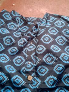 Printed Blue Cotton Kurta