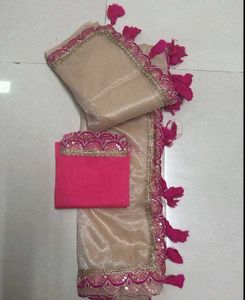 Elegant Pink &amp; Gold Embellished Saree