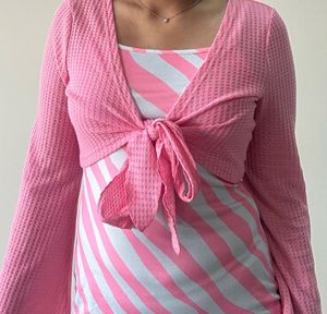Pink Floral Dress With Shrug
