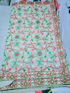 BEIGE KANTHA STITCH SAREE