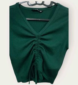 Zudio Green Ruched Crop Top