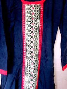 Navy Blue Kurta With Front Line Embroidery