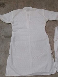XXL White Chikan Kari Embroidered Kurti Set