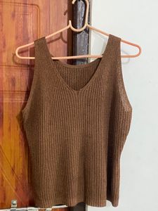 Brown Ribbed Knit Tank Top