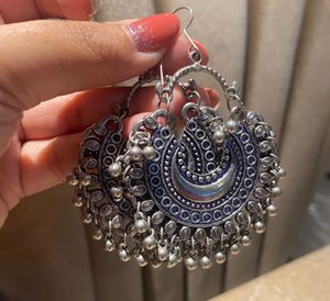 Combo Antique Oxidised Chandbali Earrings&Nosepin