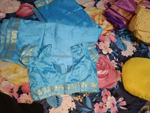 Blue Silk Saree With Stitched Blouse 34,36 Size