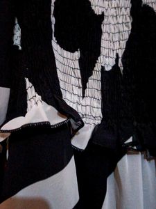B&amp;W Abstract Smocked Bodice Maxi Dress