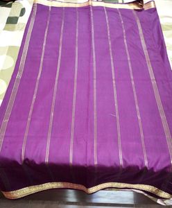 Dark Plum Plain Saree With Striped Pallu