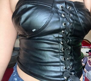 BLACK LEATHER CORSET TOP