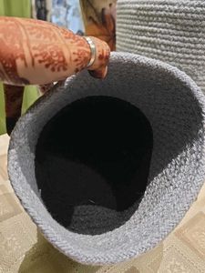 Set of 3 Gray &amp; Black Woven Baskets