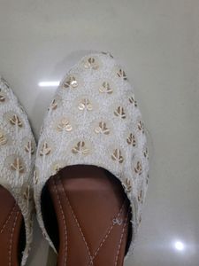 White Embroided Flats