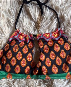 Patterned Halter Top with chain detail