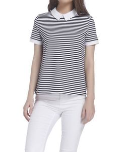 Blue & White Striped Vero Moda Korean-Style Collar