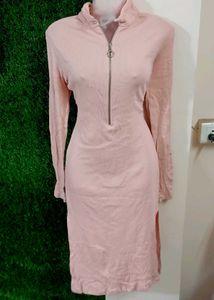 Ribbed Zipper Bodycon Midi
