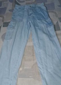 Light Blue Wide Leg Cargo Jeans