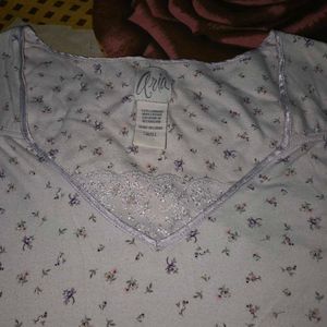 Women&#39;s White Purple Floral Top