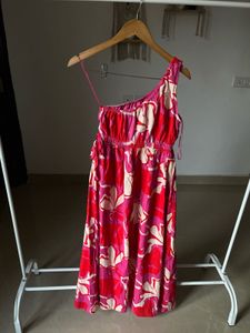 Fit&amp;Flare One Shoulder Pink Floral Maxi
