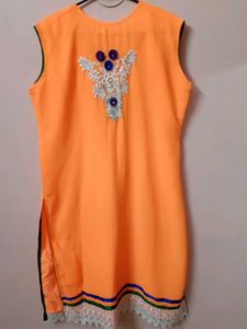 Orange Kurti with Embroidery