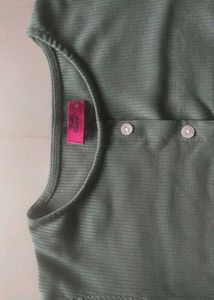 Olive Green Ribbed Button-Up Top