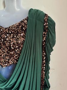 Emerald Green Sequin Sari Gown