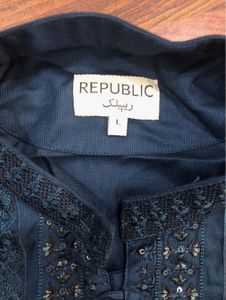 Republic Navy Blue Kurta with Embroidery Chest 42”