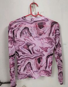 Y2K Marble Print Mesh Top