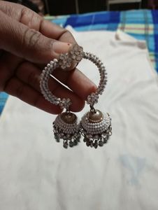Jhumke White And Silver Combination