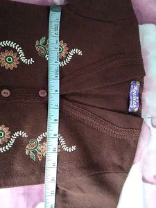 Embroidered Brown Cardigan