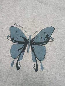 Grey Butterfly Printed Crop Top .