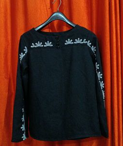 Embroidered Black Long Sleeve Top