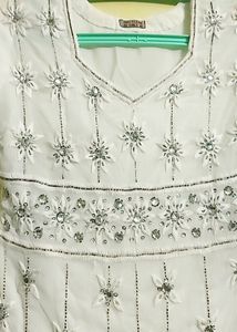 White Stone Work Kurti