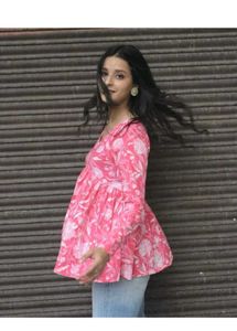 Floral Print V-Neck Short Kurti