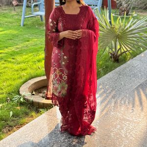 Pakistani Maroon Embroidered Suit